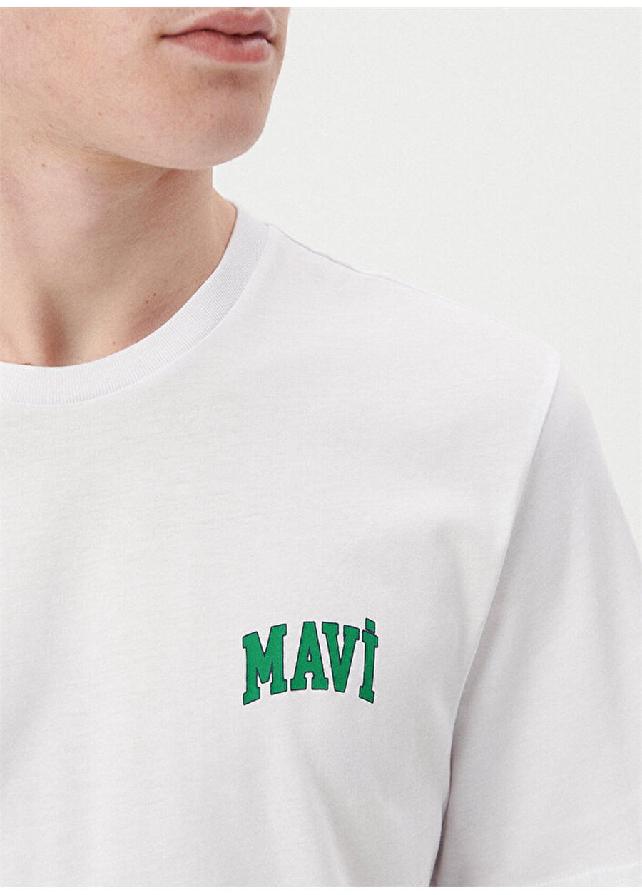 Mavi Bisiklet Yaka Düz Beyaz Erkek T-Shirt M0611714-620_MAVİ LOGO TİŞÖRT_3