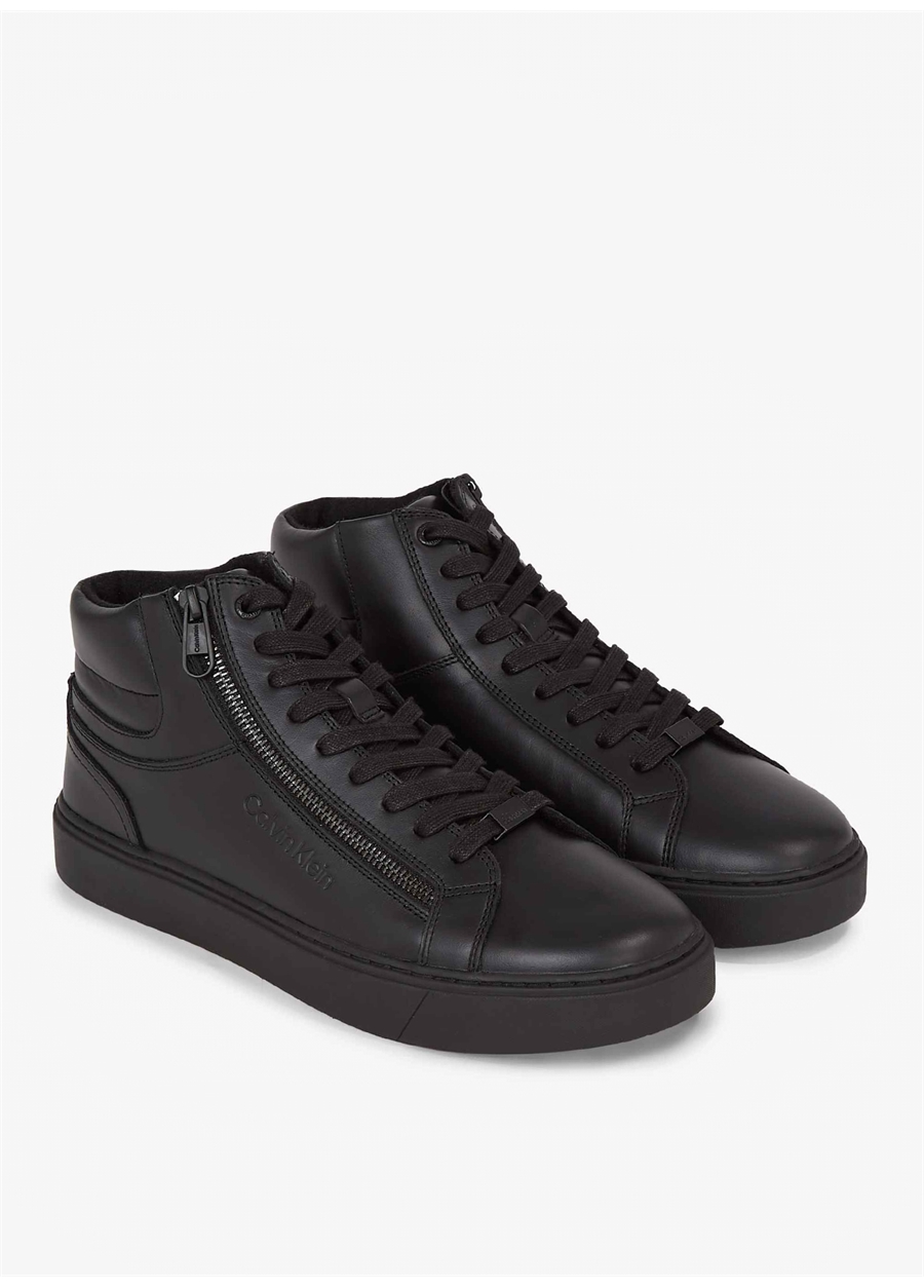 Calvin Klein Siyah Erkek Deri Sneaker HIGH TOP LACE UP W/ZIP RUBB_2