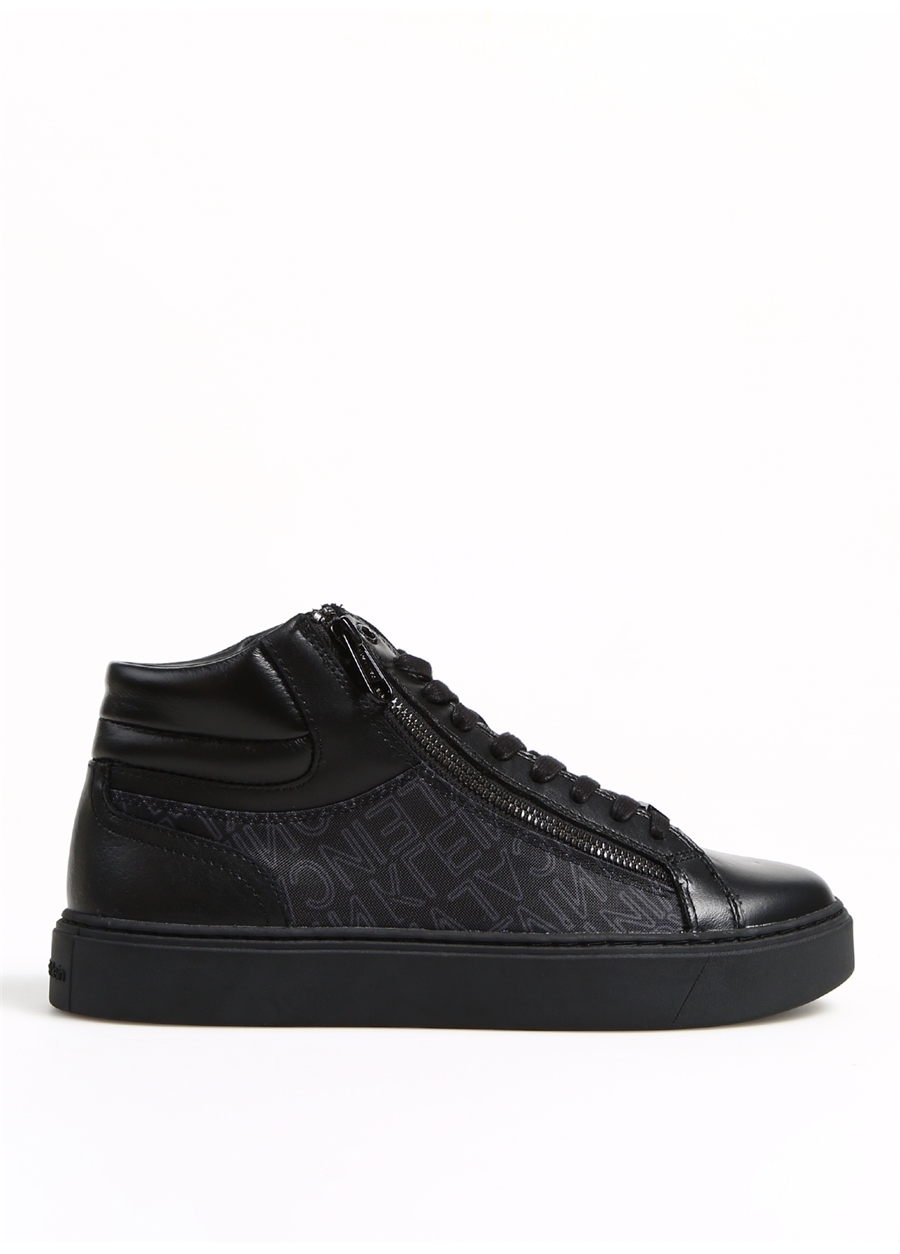 Calvin Klein Siyah Erkek Deri Sneaker HIGH TOP LACE UP W/ZIP MONO_0