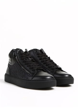 Calvin Klein Siyah Erkek Deri Sneaker HIGH TOP LACE UP W/ZIP MONO_1