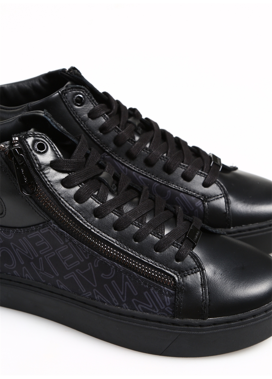 Calvin Klein Siyah Erkek Deri Sneaker HIGH TOP LACE UP W/ZIP MONO_4