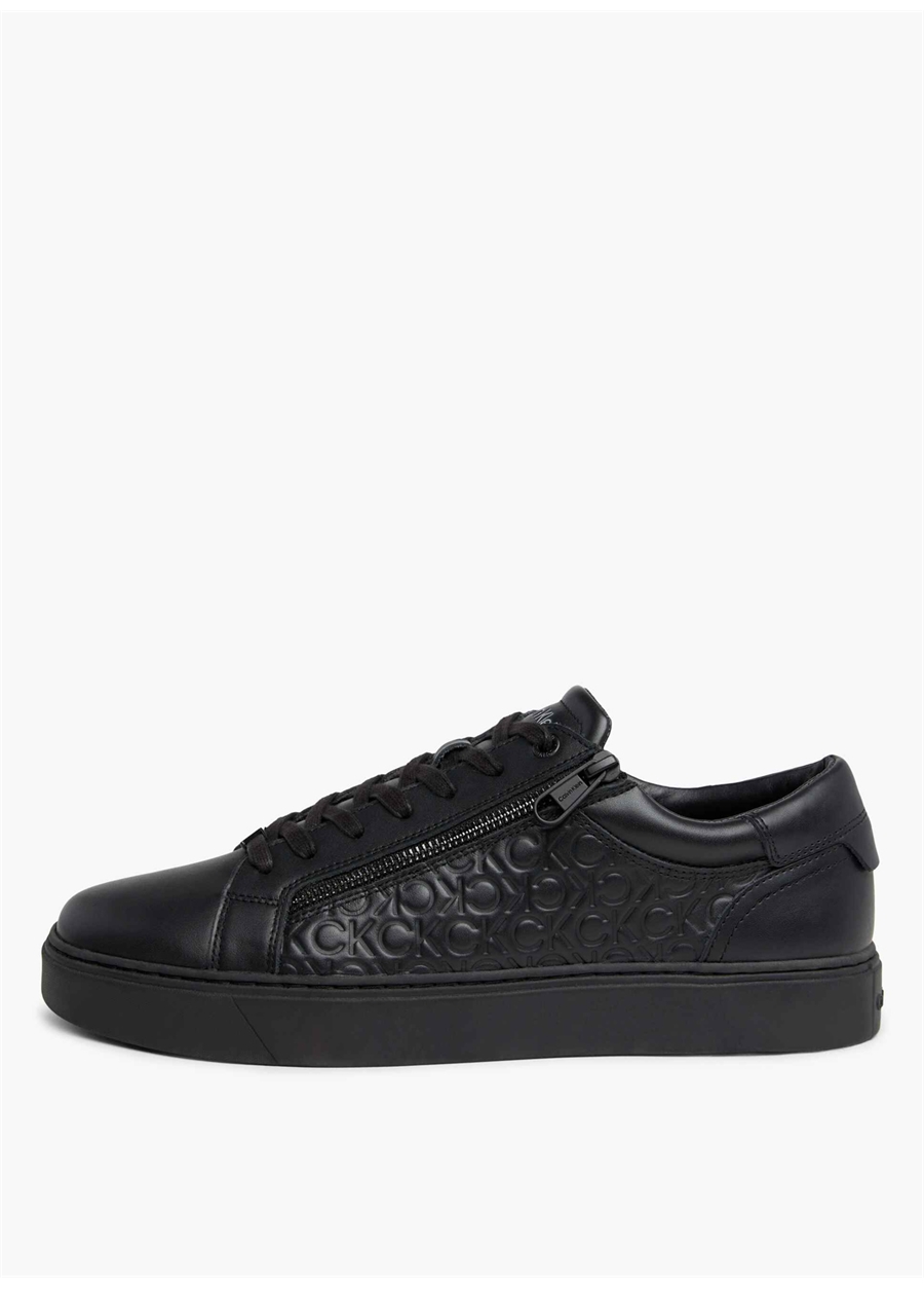 Calvin Klein Siyah Erkek Deri Sneaker LOW TOP LACE UP W/ZIP MONO_1