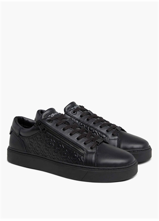 Calvin Klein Siyah Erkek Deri Sneaker LOW TOP LACE UP W/ZIP MONO_2