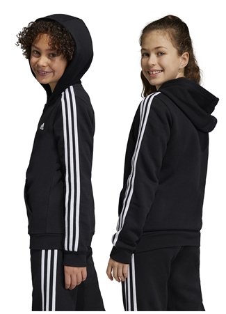 Adidas Fermuarlı Yaka Düz Siyah Erkek Eşofman Üstü HR6331 U 3S FL FZ HOOD_2