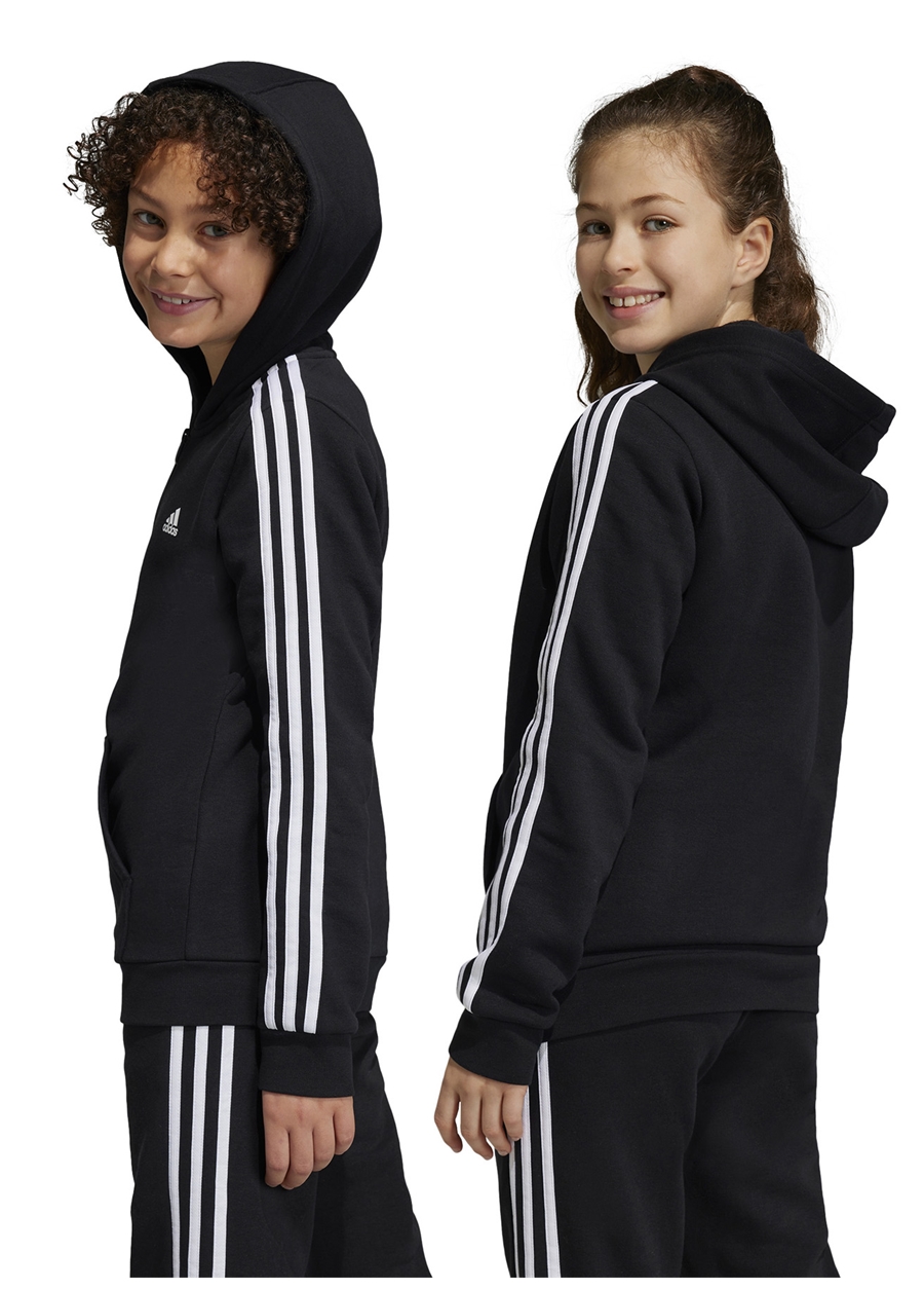 Adidas Fermuarlı Yaka Düz Siyah Erkek Eşofman Üstü HR6331 U 3S FL FZ HOOD_2