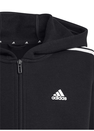 Adidas Fermuarlı Yaka Düz Siyah Erkek Eşofman Üstü HR6331 U 3S FL FZ HOOD_3