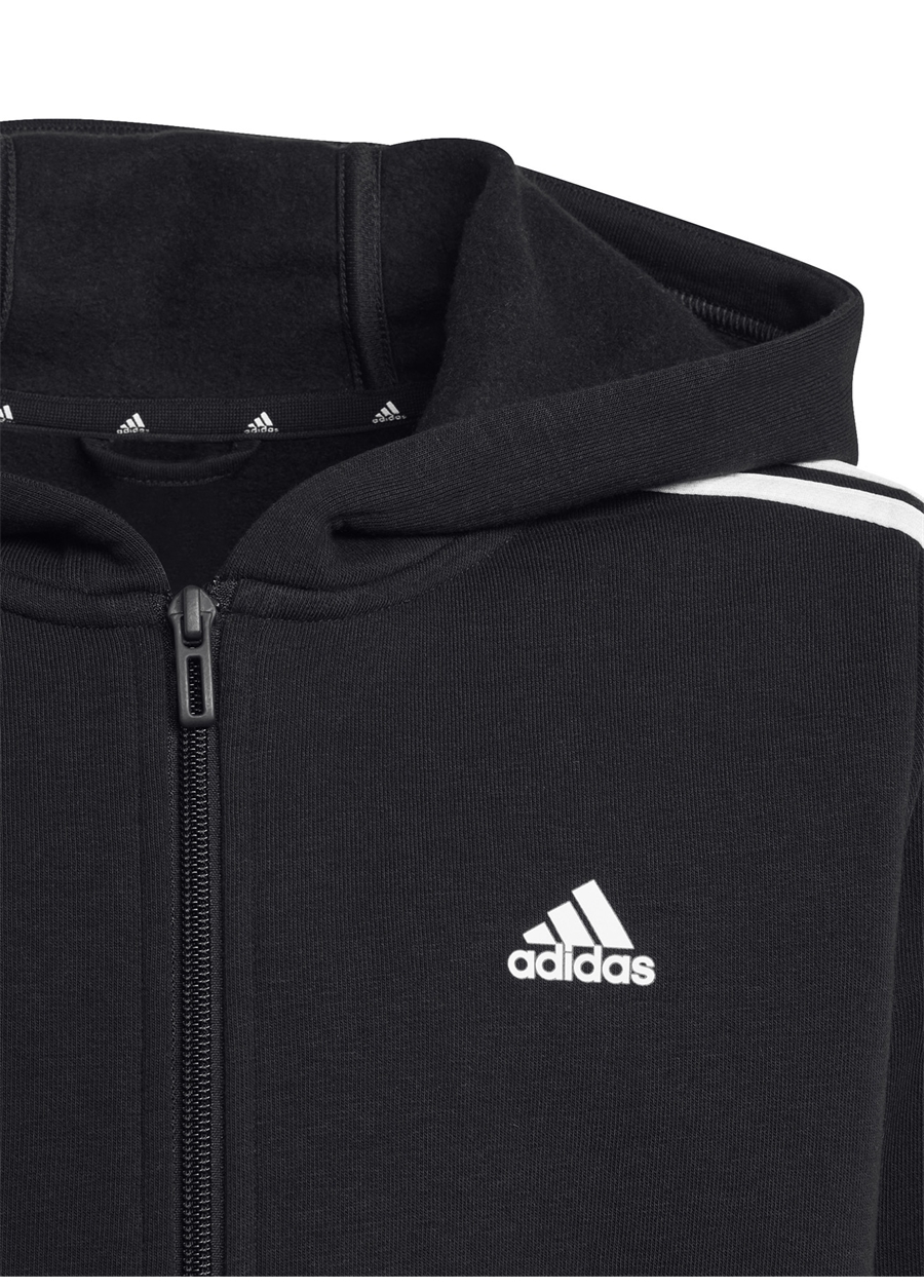 Adidas Fermuarlı Yaka Düz Siyah Erkek Eşofman Üstü HR6331 U 3S FL FZ HOOD_3