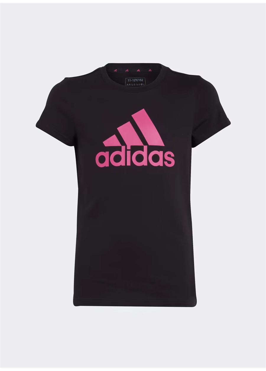 Adidas Siyah Kız Çocuk Bisiklet Yaka Kısa Kollu Düz T-Shirt IC6122 G BL T_0