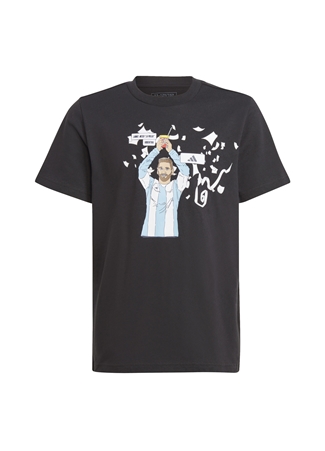 Adidas Siyah Erkek Çocuk Bisiklet Yaka Kısa Kollu Düz T-Shirt IB4907 Y MESSI G T_0