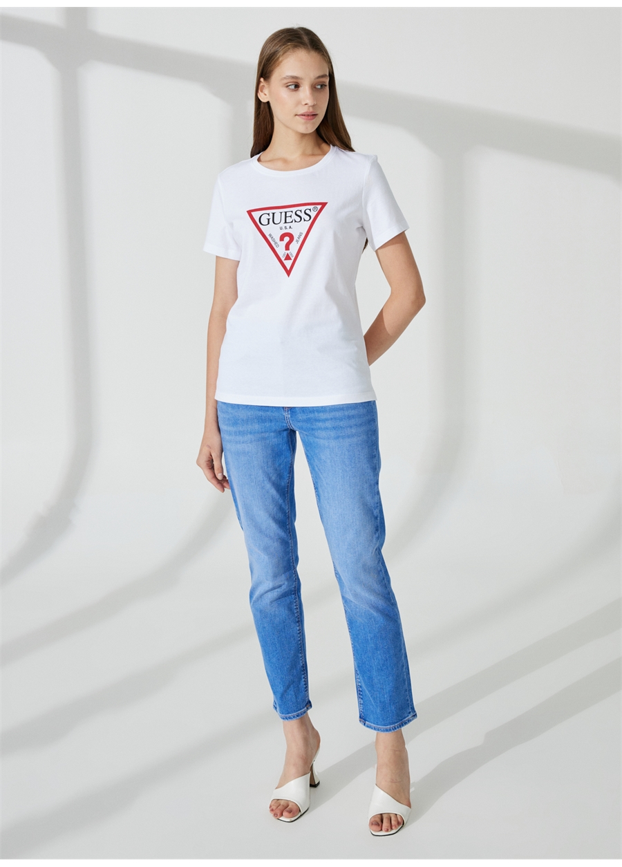 Guess Bisiklet Yaka Beyaz Kadın T-Shirt W1YI1BI3Z14G011_1