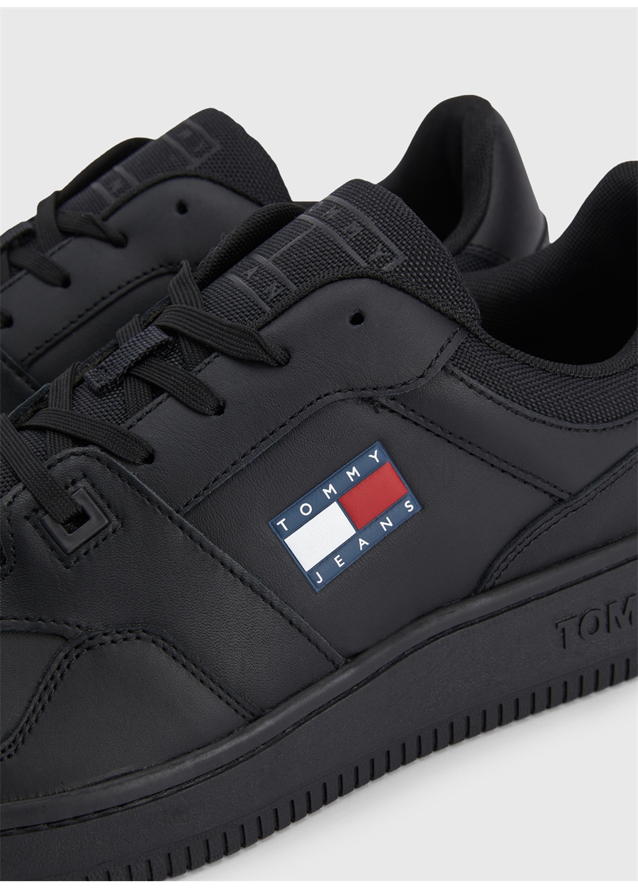 Tommy Hilfiger Siyah Erkek Deri Sneaker RETRO BASKET ESS_6