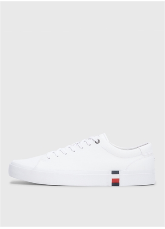 Tommy Hilfiger Beyaz Erkek Deri Sneaker CORPORATE LEATHER DETAIL VULC