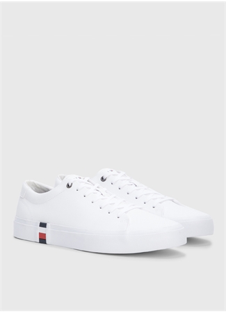 Tommy Hilfiger Beyaz Erkek Deri Sneaker CORPORATE LEATHER DETAIL VULC_1