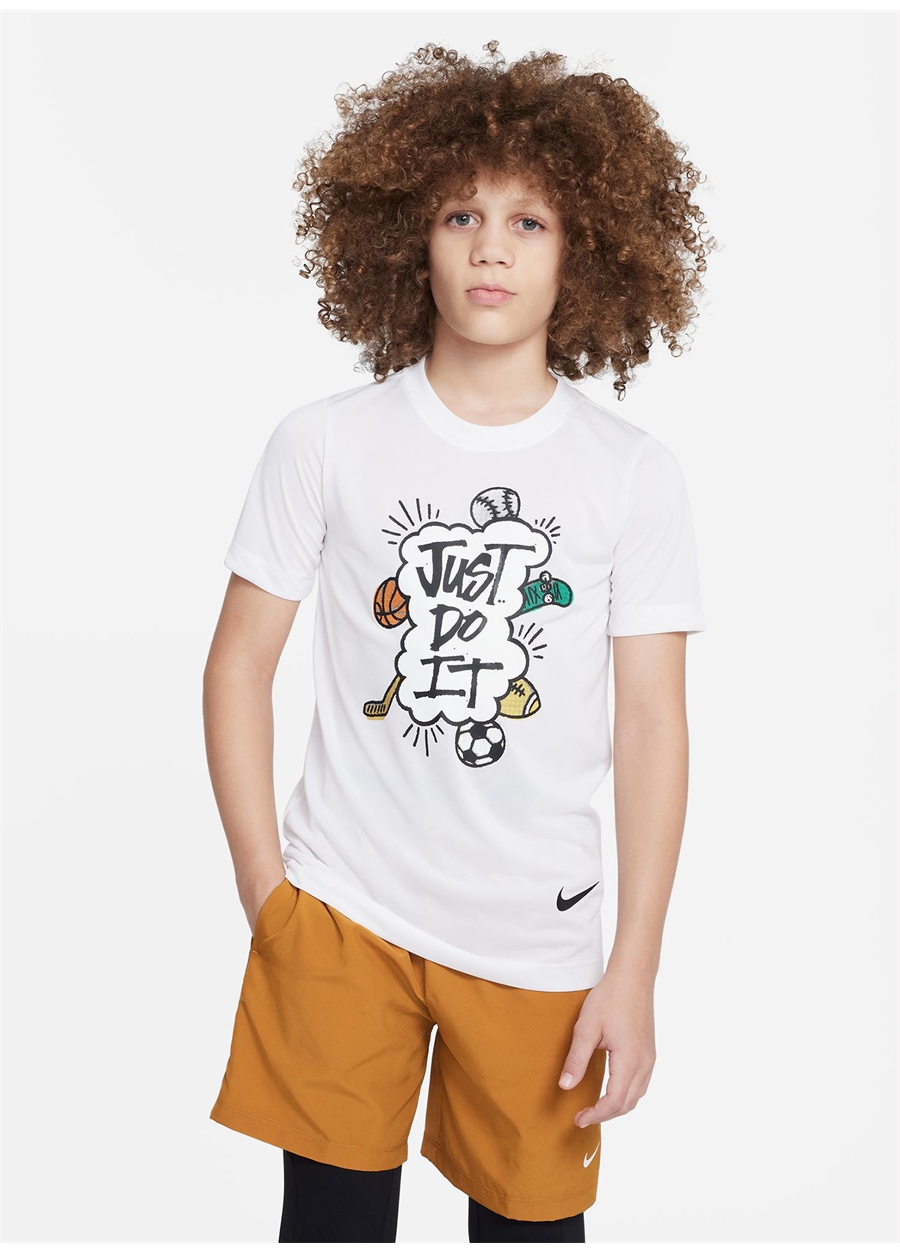 Nike Düz Beyaz Erkek Çocuk T-Shirt DX9534-100 B NK DF TEE JDI MULTI SP