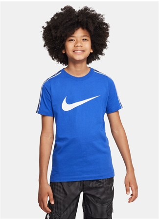 Nike Çocuk Mavi Bisiklet Yaka T-Shirt DZ5628-480 B NSW REPEAT SW SS TEE_1