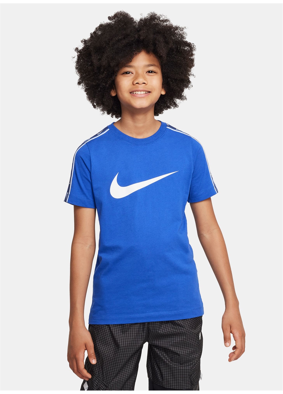 Nike Çocuk Mavi Bisiklet Yaka T-Shirt DZ5628-480 B NSW REPEAT SW SS TEE_1