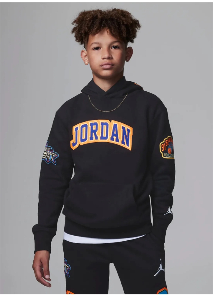 Nike Baskılı Erkek Çocuk Siyah Sweatshırt 95C643-023 JDB JORDAN JP PACK PO HO