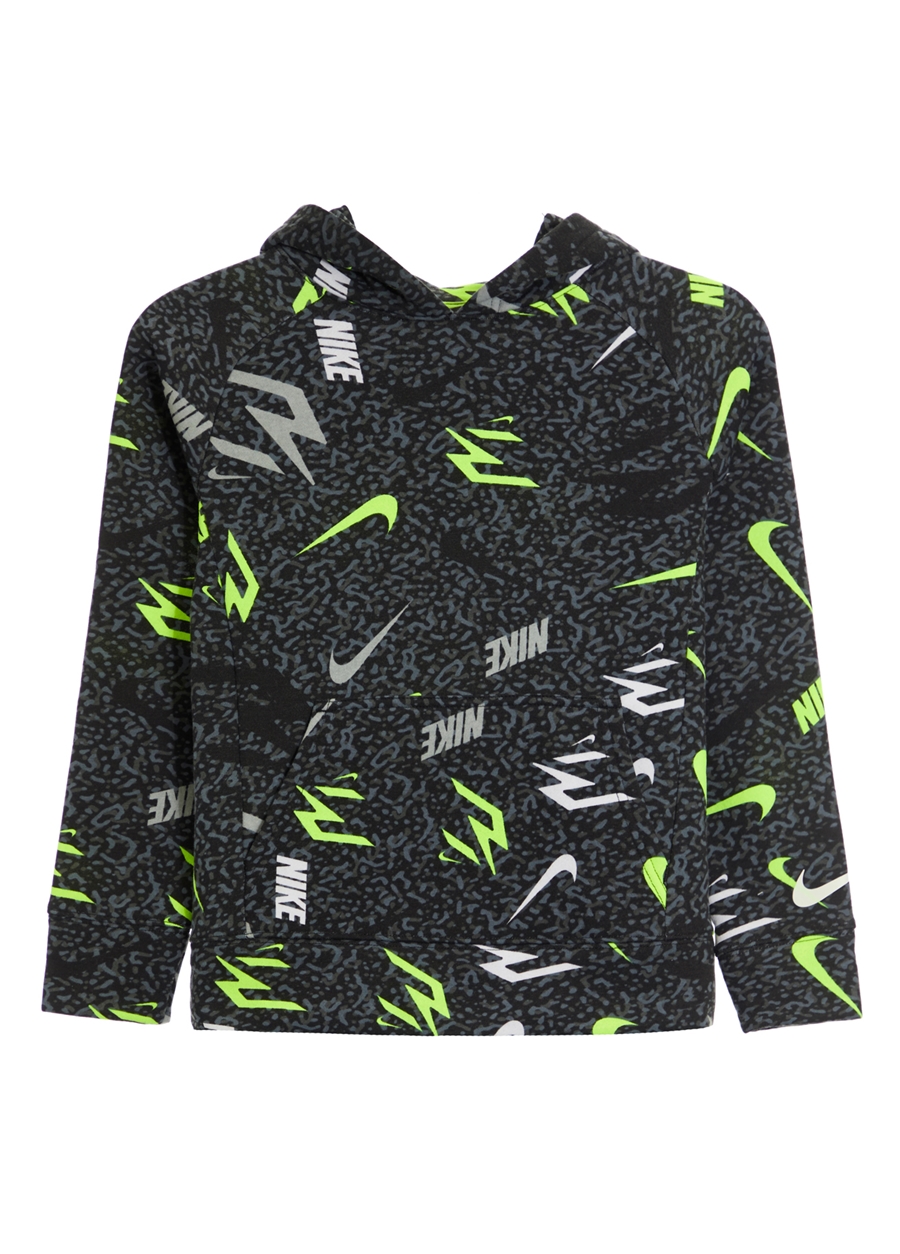 Nike Çocuk Siyah Kapüşonlu Baskılı Sweatshirt 9Q0524-023 RWB TICKER TAPE AOP HOOD