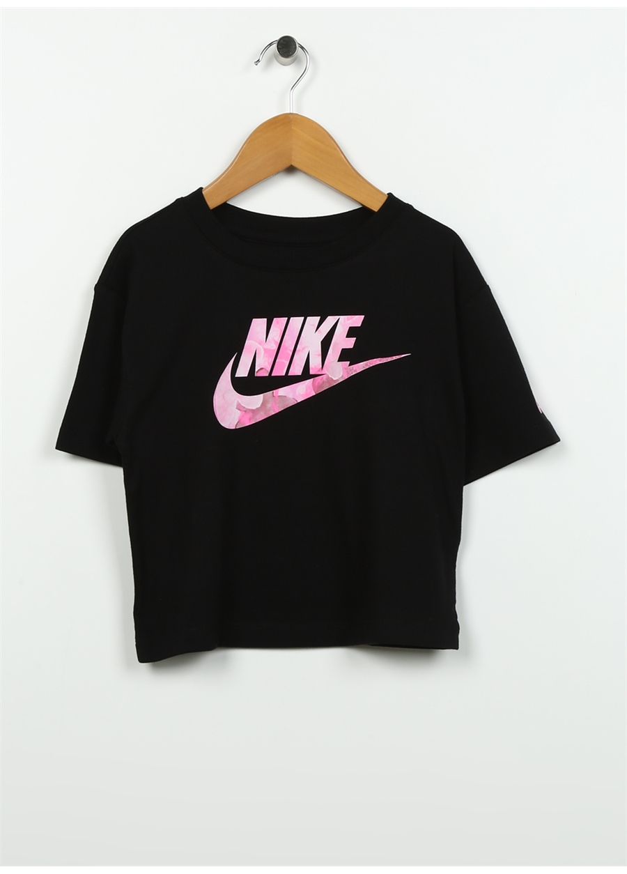 Nike Baskılı Siyah Kız Çocuk T-Shirt 36L067-023 NKG SCI-DYE BOXY TEE