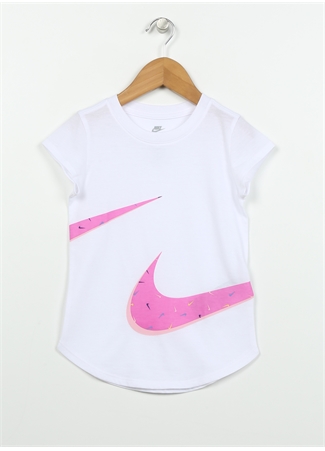 Nike Çocuk Beyaz Bisiklet Yaka Baskılı T-Shirt 36L052-001 NKG SWOOSHFETTI LOGO TEE