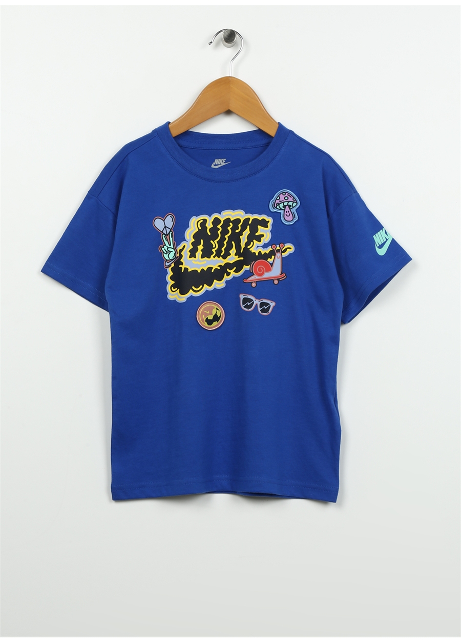 Nike Çocuk Mavi Bisiklet Yaka Baskılı T-Shirt 86L236-U89 NKN YOU DO YOU SS TEE