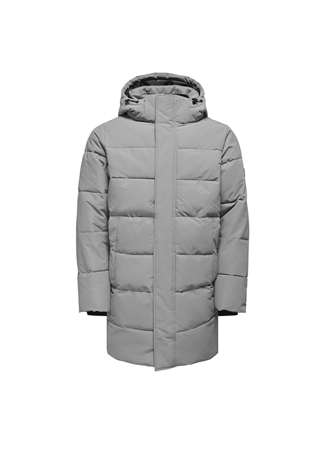 Only & Sons Gri Erkek Kapüşon Yaka Mont 22020156_ONSCARL LIFE LONG QUILTED_4