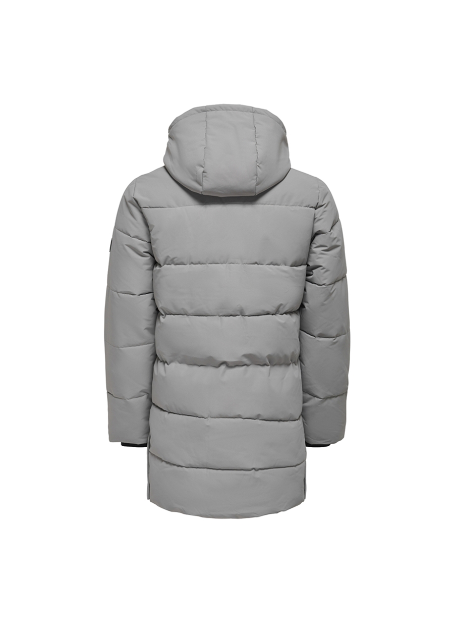 Only & Sons Gri Erkek Kapüşon Yaka Mont 22020156_ONSCARL LIFE LONG QUILTED_5