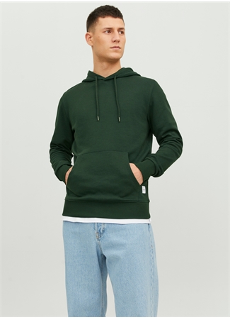 Jack & Jones Kapüşon Yaka Koyu Yeşil Erkek Sweatshırt 12182537_JJEBASIC SWEAT HOOD NOOS_0