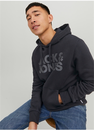 Jack & Jones Kapüşon Yaka Siyah Erkek Sweatshırt 12152840_JJECORP LOGO SWEAT HOOD NO_2