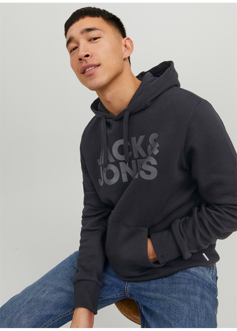 Jack & Jones Kapüşon Yaka Siyah Erkek Sweatshırt 12152840_JJECORP LOGO SWEAT HOOD NO_2