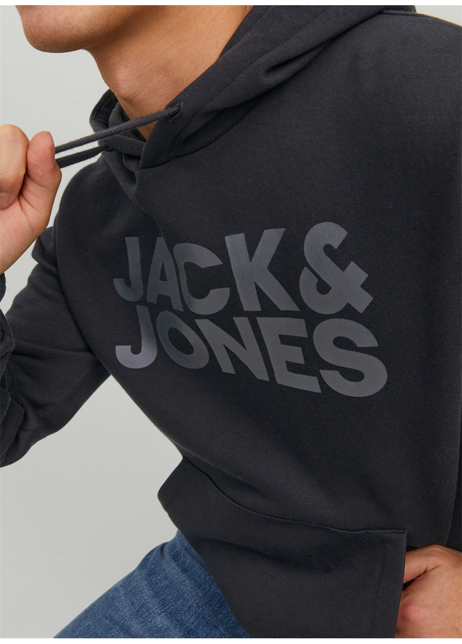 Jack & Jones Kapüşon Yaka Siyah Erkek Sweatshırt 12152840_JJECORP LOGO SWEAT HOOD NO_5