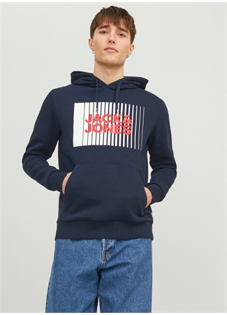 Jack & Jones Kapüşon Yaka Lacivert Erkek Sweatshırt 12233599_JJECORP LOGO SWEAT HOOD PL