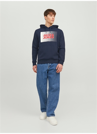 Jack & Jones Kapüşon Yaka Lacivert Erkek Sweatshırt 12233599_JJECORP LOGO SWEAT HOOD PL_6