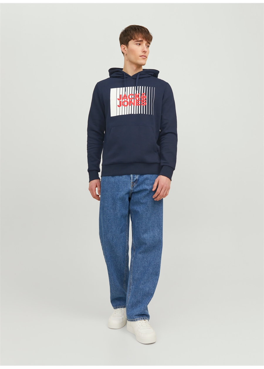 Jack & Jones Kapüşon Yaka Lacivert Erkek Sweatshırt 12233599_JJECORP LOGO SWEAT HOOD PL_6