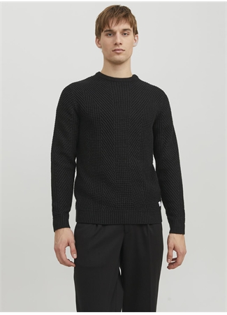 Jack & Jones Bisiklet Yaka Slim Fit Siyah Erkek Kazak 12236286_JJSTANDFORD KNIT CREW NECK