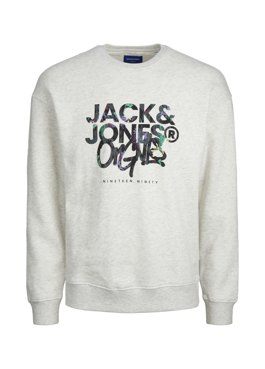 Jack & Jones Bisiklet Yaka Açık Gri Erkek Sweatshırt 12242366_JORSILVERLAKE SWEAT CREW N_5