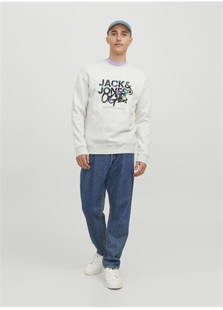 Jack & Jones Bisiklet Yaka Açık Gri Erkek Sweatshırt 12242366_JORSILVERLAKE SWEAT CREW N_0