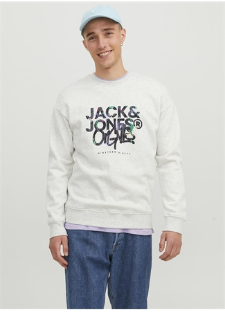 Jack & Jones Bisiklet Yaka Açık Gri Erkek Sweatshırt 12242366_JORSILVERLAKE SWEAT CREW N_1