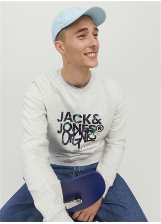 Jack & Jones Bisiklet Yaka Açık Gri Erkek Sweatshırt 12242366_JORSILVERLAKE SWEAT CREW N_2