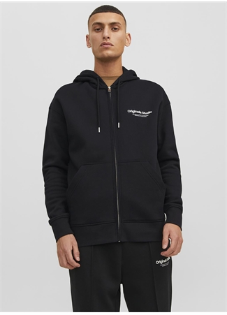 Jack & Jones Kapüşon Yaka Siyah Erkek Sweatshırt 12241691_JORVESTERBRO SWEAT ZIP HOO