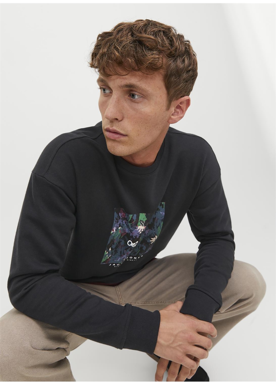 Jack & Jones Bisiklet Yaka Siyah Erkek Sweatshırt 12242366_JORSILVERLAKE SWEAT CREW N_4