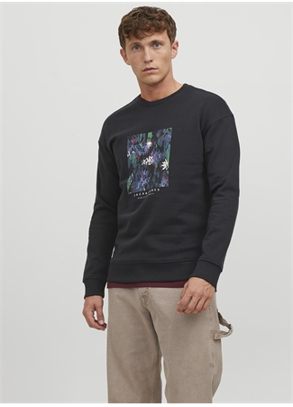 Jack & Jones Bisiklet Yaka Siyah Erkek Sweatshırt 12242366_JORSILVERLAKE SWEAT CREW N_1