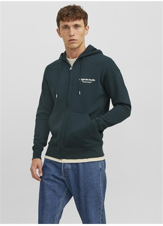 Jack & Jones Kapüşon Yaka Koyu Yeşil Erkek Sweatshırt 12241691_JORVESTERBRO SWEAT ZIP HOO_1