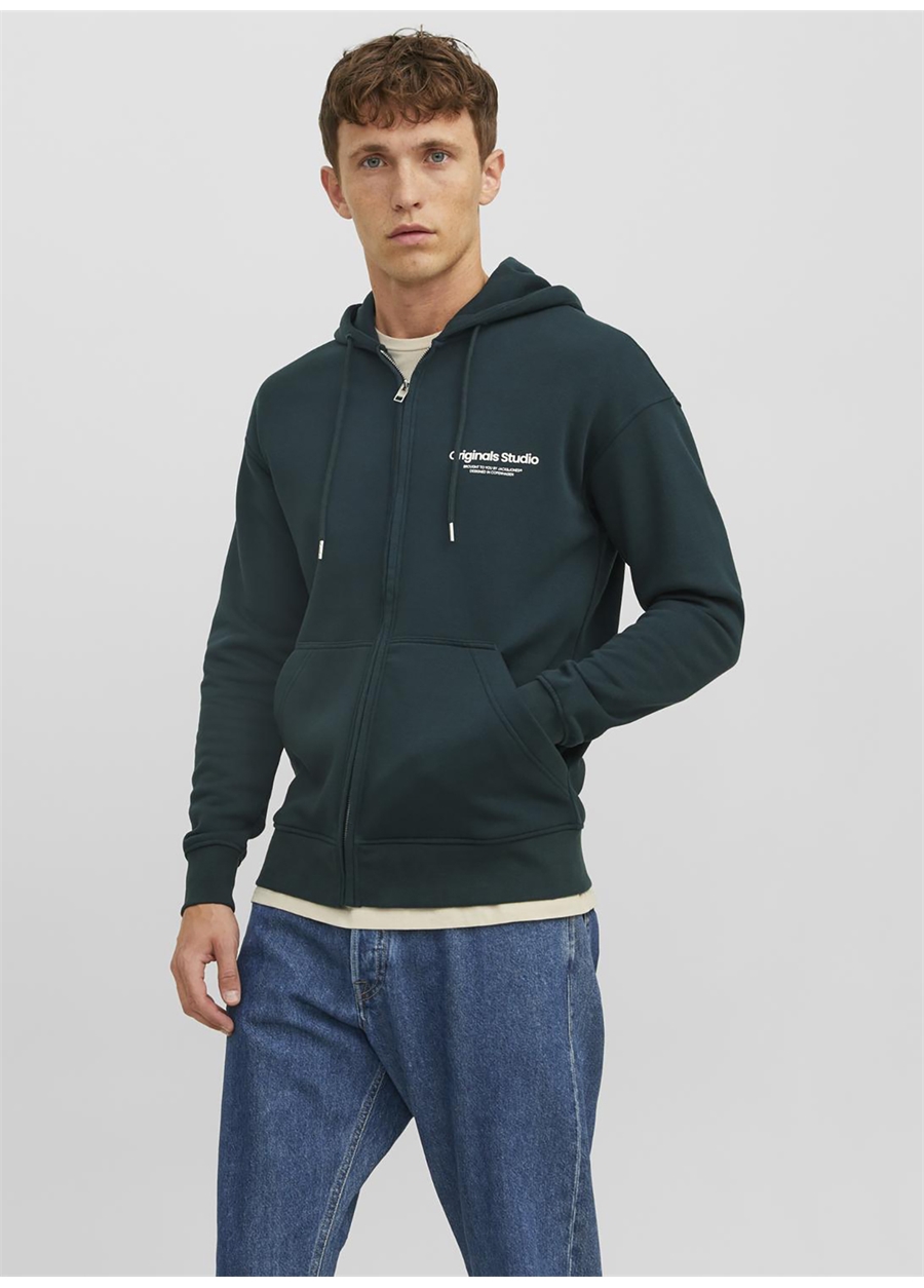 Jack & Jones Kapüşon Yaka Koyu Yeşil Erkek Sweatshırt 12241691_JORVESTERBRO SWEAT ZIP HOO_1