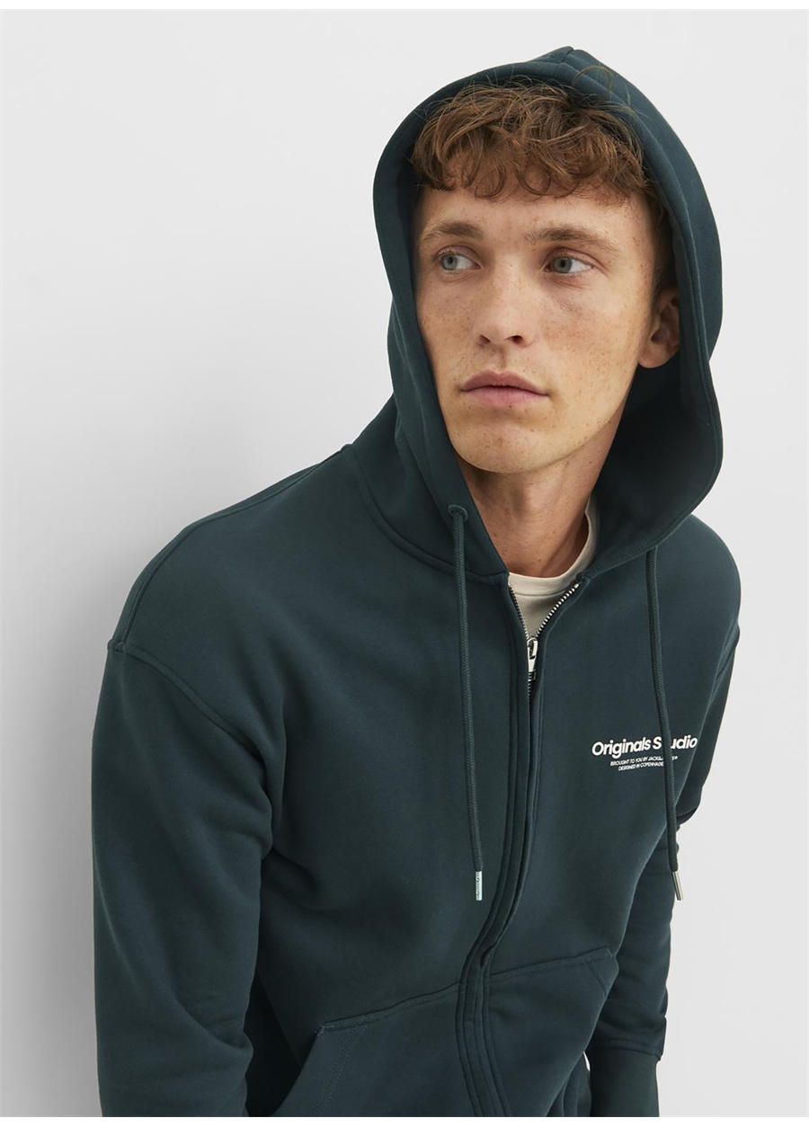 Jack & Jones Kapüşon Yaka Koyu Yeşil Erkek Sweatshırt 12241691_JORVESTERBRO SWEAT ZIP HOO_2