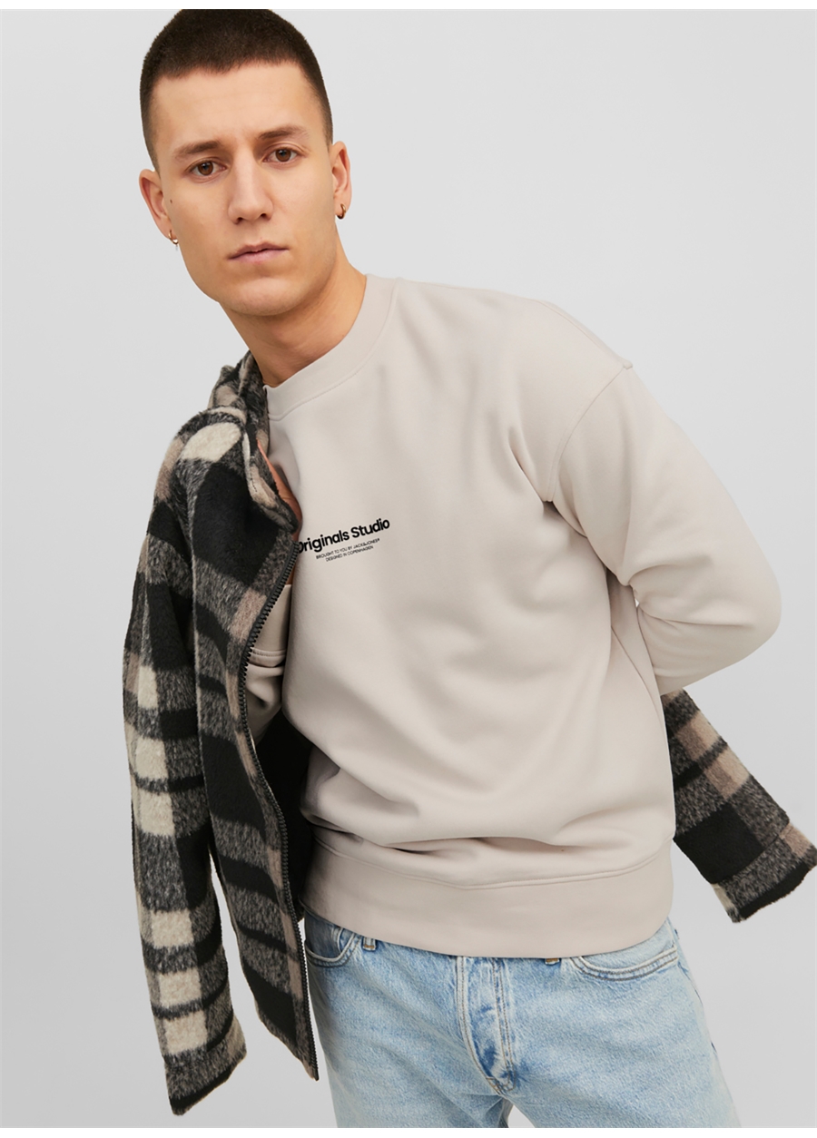 Jack & Jones Bisiklet Yaka Krem Erkek Sweatshırt 12241694_JORVESTERBRO SWEAT CREW NE_6