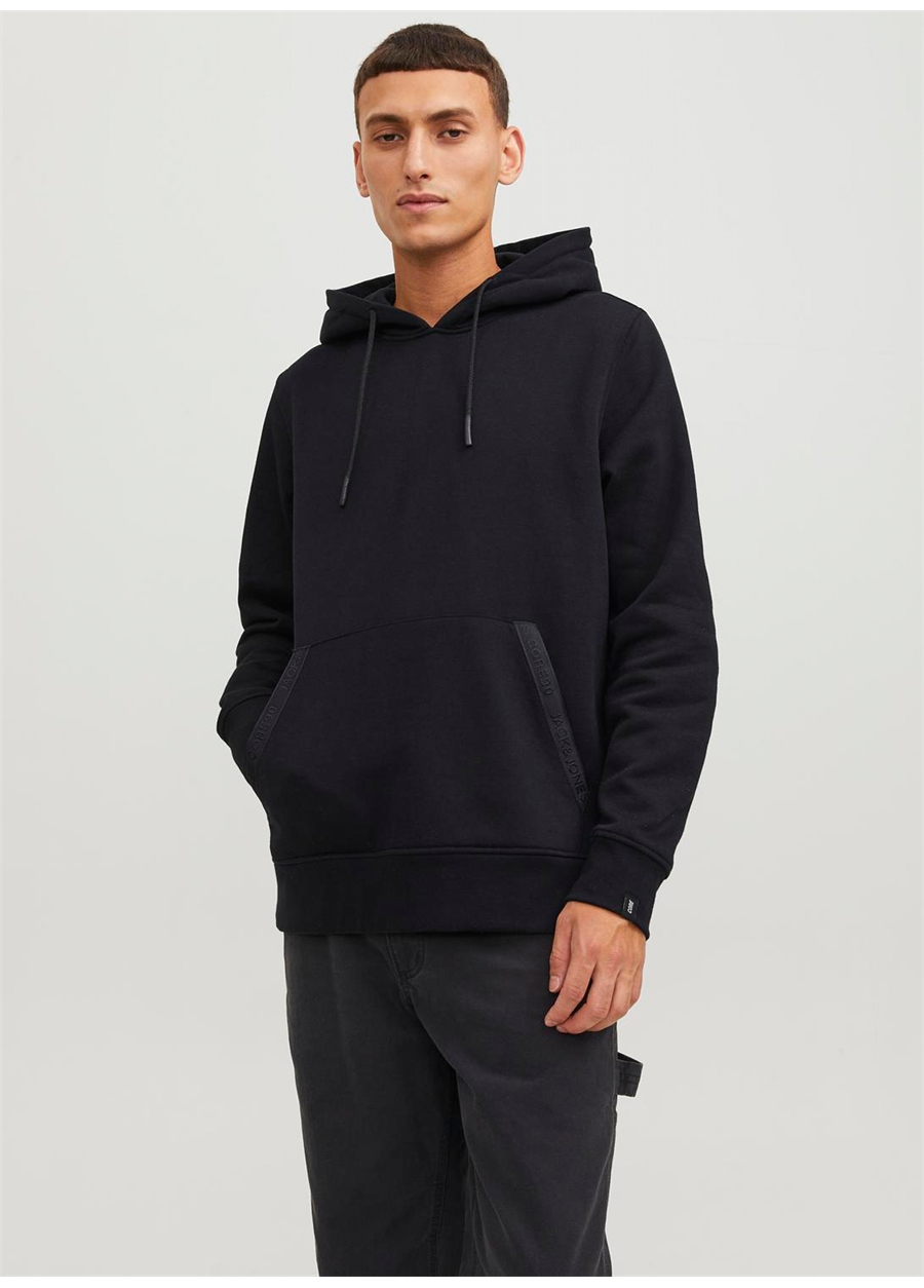 Jack & Jones Kapüşon Yaka Siyah Erkek Sweatshırt 12242176_JCOREACT SWEAT HOOD_3