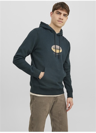 Jack & Jones Kapüşon Yaka Koyu Yeşil Erkek Sweatshırt 12242197_JORDALSTON BRANDING SWEAT