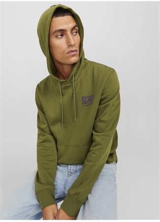 Jack & Jones Kapüşon Yaka Yeşil Erkek Sweatshırt 12242225_JCOWAFFLE BACKPRINT SWEAT