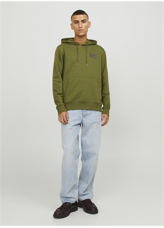 Jack & Jones Kapüşon Yaka Yeşil Erkek Sweatshırt 12242225_JCOWAFFLE BACKPRINT SWEAT_1